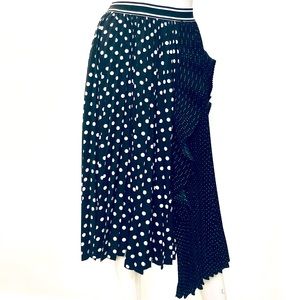 Pleated Midi Skirt waist banded Dot Pattern skirt